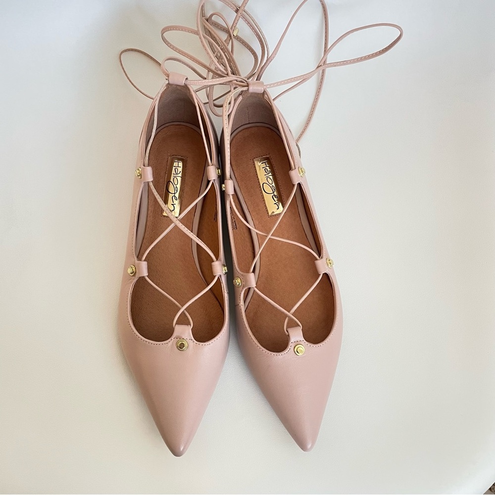 *NEW* blush pink strap tie up strap ballet flats (new in box, size 6.5)